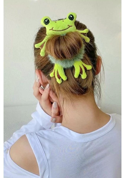Yeşil Renk Kurbağalı Peluş Simit Toka