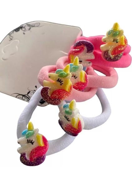 6'lı Karışık Renk Unicorn Figürlü Lastik Toka Set