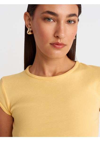 31779 Bisiklet Yaka Basic T-Shirt-Sarı modelleri