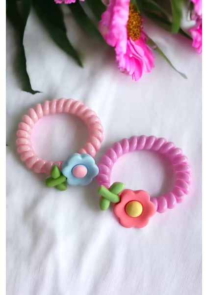 Pembe Renk 2 Li Çiçekli Helezon Toka