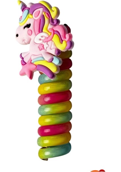 Pembe Renk Unicorn Figürlü Yaylı Toka Spiral Toka Makarna Toka