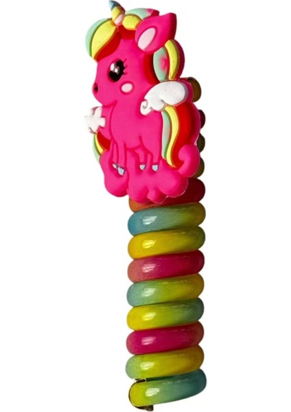 Fuşya Renk Unicorn Figürlü Yaylı Toka Spiral Toka Makarna Toka
