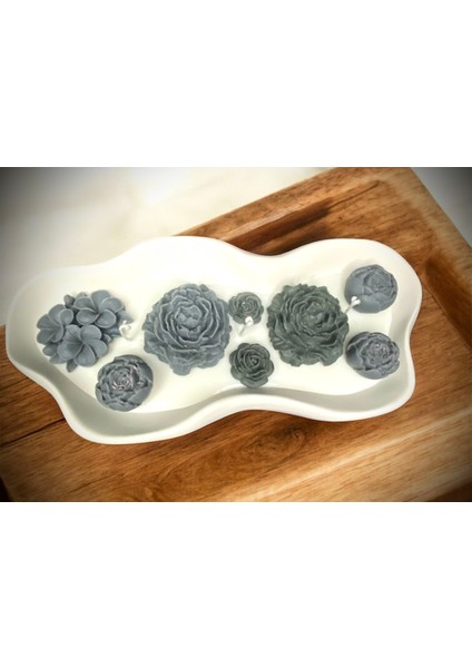 Dekoratif Büyük Tabakta Siyahın Asaleti Şakayık Çiçek Bahçesi Soya Wax Mum