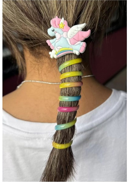 Mavi Renk Unicorn Figürlü Yaylı Spiral Toka