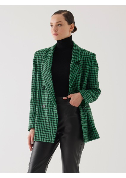 Kazayağı Desen Kruvaze Yeşil Oversize Blazer Ceket fiyatları