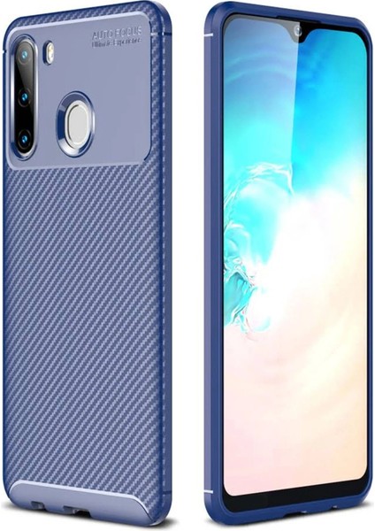 Samsung Galaxy A21 Kılıf Auto Focus Karbon Kapak - Lacivert Dpmah