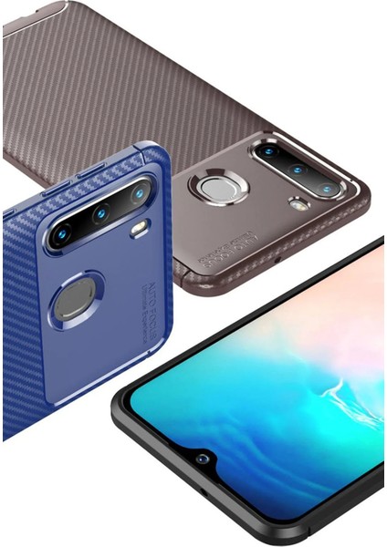 Samsung Galaxy A21 Kılıf Auto Focus Karbon Kapak - Lacivert Dpmah