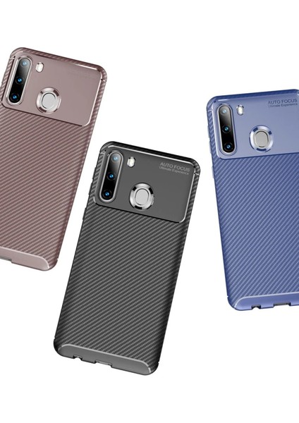 Samsung Galaxy A21 Kılıf Auto Focus Karbon Kapak - Lacivert Dpmah
