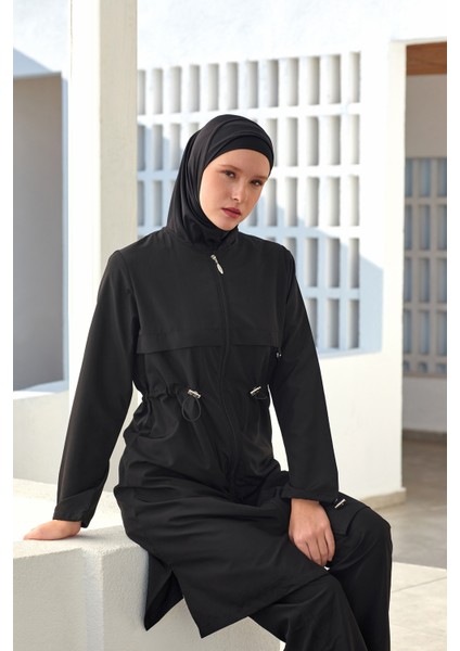 Ebony Uzun Kollu Büyük Beden Tam Kapalı Tesettür Mayo 1504-25-B Siyah