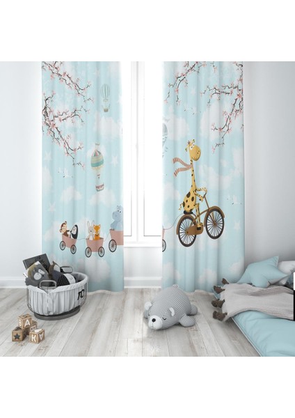 Fon Perde Keten Zemin Çocuk Odası Perdesi 1 Takım 2 Adet Şeklinde 140 x 270-DÜNYA Haritası