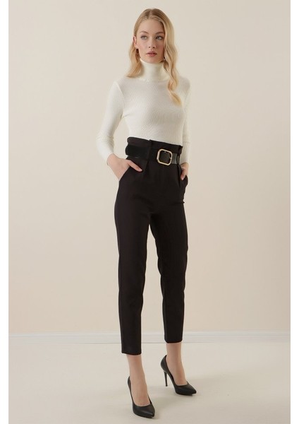 6556 Kemerli Kumaş Pantolon - Siyah fırsatları