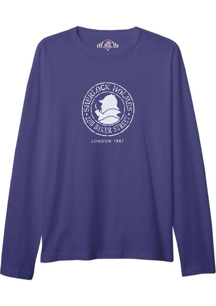 Unisex Bisiklet Yaka Sherlock Holmes Baskılı Saks Mavi Sweatshirt – Modern Tasarım, Günlük ve Spor Giyime Uygun