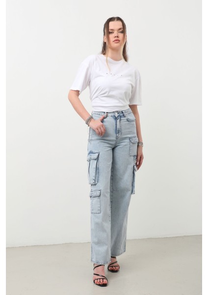 Kargo Cepli Jean Pantolon Buz Mavi fırsatları