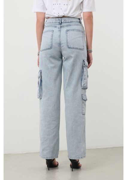 Kargo Cepli Jean Pantolon Buz Mavi