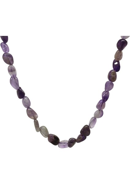 Silver Renk Metal Zincirli Amorf Ametist Doğaltaş Erkek Kolye