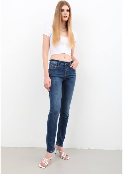 Kadın Likralı Slim Jean Pantolon Mavi