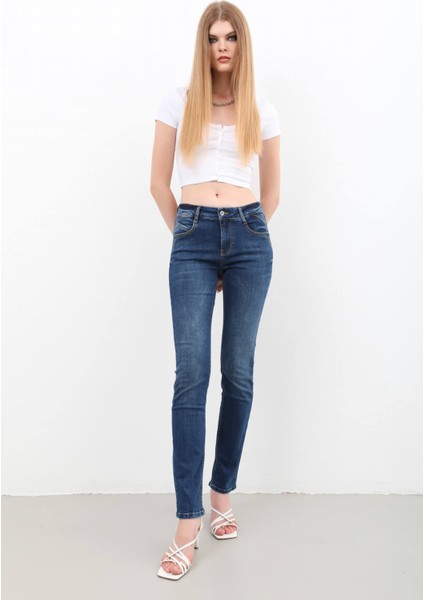 Kadın Likralı Slim Jean Pantolon Mavi