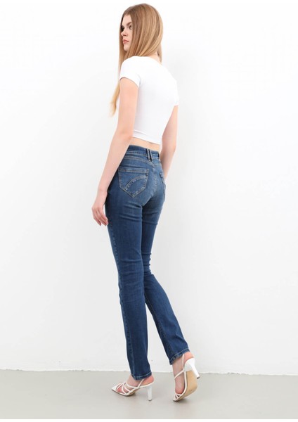 Kadın Likralı Slim Jean Pantolon Mavi