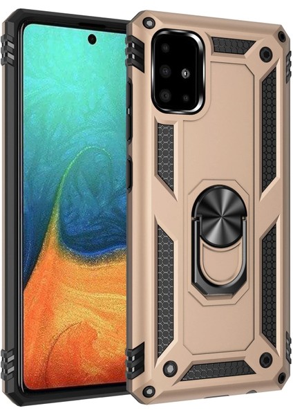 Samsung Galaxy A71 Kılıf Sofya Yüzüklü Silikon Kapak - Gold Dpmah