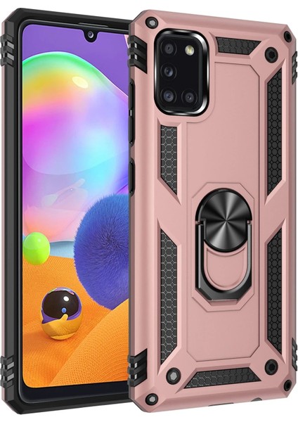 Samsung Galaxy A31 Kılıf Sofya Yüzüklü Silikon Kapak - Rose Dpmah