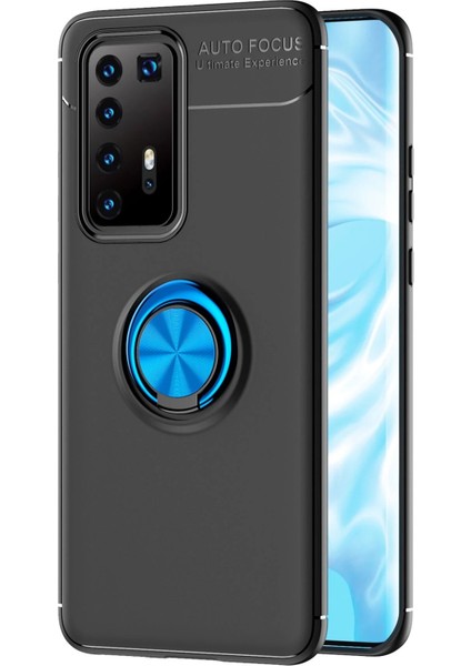 Huawei P40 Pro Kılıf Range Yüzüklü Silikon - Siyah-Mavi Dpmah