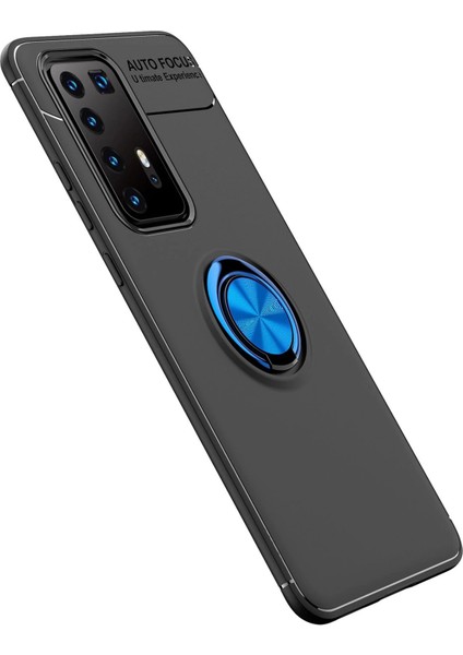 Huawei P40 Pro Kılıf Range Yüzüklü Silikon - Siyah-Mavi Dpmah