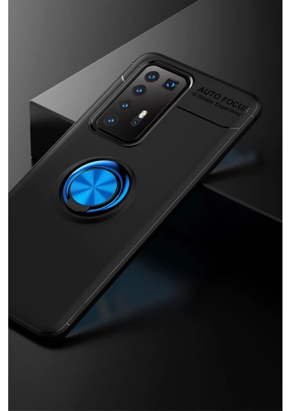 Huawei P40 Pro Kılıf Range Yüzüklü Silikon - Siyah-Mavi Dpmah