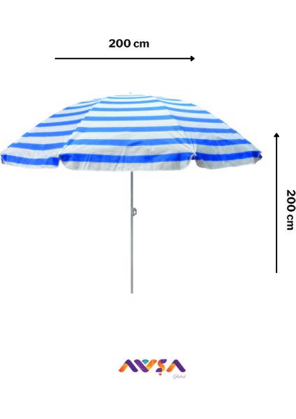 Eğilebilir Plaj Bahçe Balkon Şemsiye Çizgili Kaliteli Kumaş I 2 Metre 8 Telli (Bidon+Kazık) fiyatları