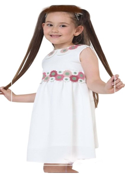 Kids G01631-433 Kız Çocuk Keten Jile Elbise - Gülücük - Pembe - ST01631-PEMBE-8 Yaş