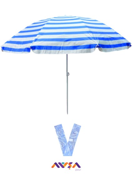 Eğilebilir Plaj Bahçe Balkon Şemsiye Çizgili Kaliteli Kumaş I 2 Metre 8 Telli