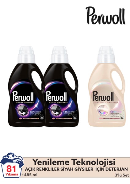 Yenileme Siyahlar 2x 1.485ml 27Yıkama&Açık Renkliler x1 1.485ml 27Yıkama 3'lü Set (81Yıkama)