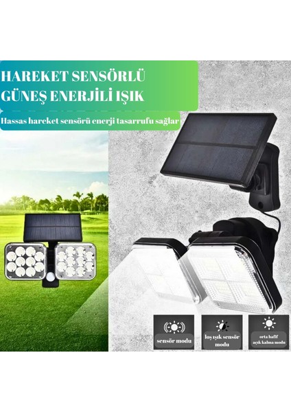 120 LED Güneş Enerjili Solar Lamba 20W – Su Geçirmez, Şarjlı, Hareket Sensörlü Dış Mekan Aydınlatma