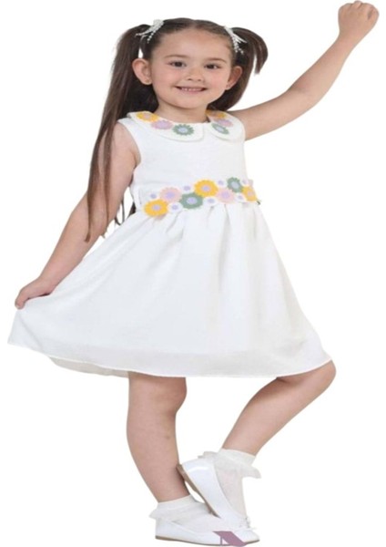 Kids G01631-433 Kız Çocuk Keten Jile Elbise - Gülücük - Sarı - ST01631-SARI-10 Yaş