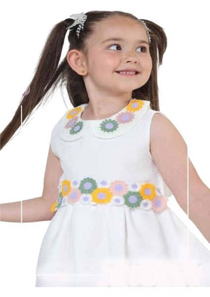 Kids G01631-433 Kız Çocuk Keten Jile Elbise - Gülücük - Sarı - ST01631-SARI-10 Yaş