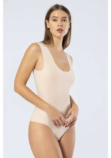 Kadın Lazer Kesim Askılı Pamuklu Çıtçıtlı Body