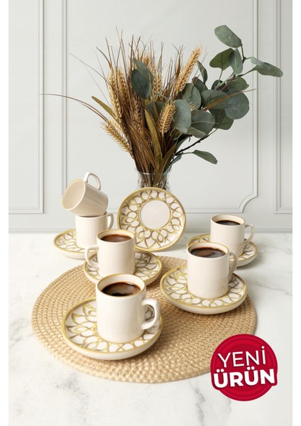 Worn Gold Nordic Kahve Takımı 12 Parça 6 Kişilik 22968-23057