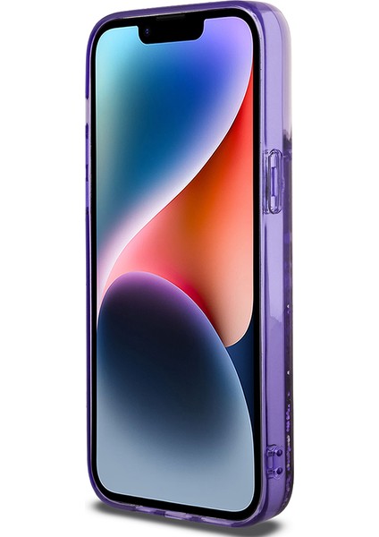 Apple iPhone 14 Pro Max Kılıf Guess Orjinal Lisanslı Transparan Sıvılı Simli Altın Çizgili Kapak Mor fırsatları