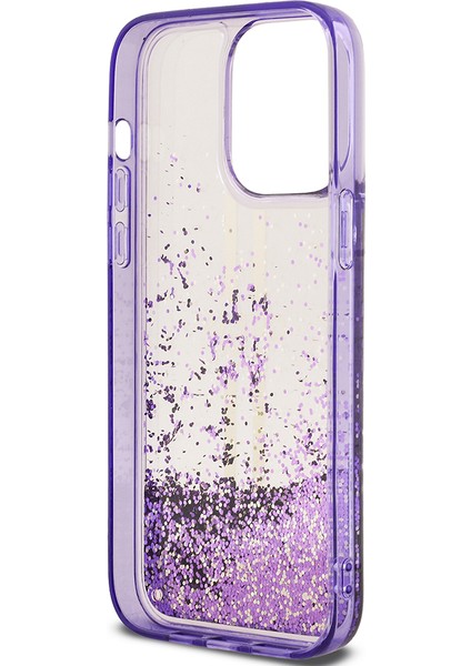 Apple iPhone 14 Pro Max Kılıf Guess Orjinal Lisanslı Transparan Sıvılı Simli Altın Çizgili Kapak Mor indirimleri