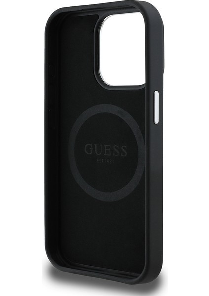 Apple iPhone 14 Pro Max Kılıf Guess Lisanslı M-Safe Şarj Özellikli Grained Triangle Kapak Siyah indirimleri