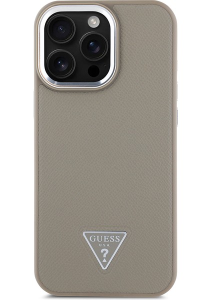 Apple iPhone 13 Pro Max Kılıf Guess Lisanslı M-Safe Şarj Özellikli Grained Triangle Kapak Kahverengi fiyatları