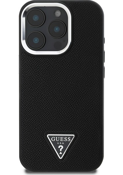 Apple iPhone 15 Pro Max Kılıf Guess Lisanslı M-Safe Şarj Özellikli Grained Triangle Kapak Siyah fiyatları