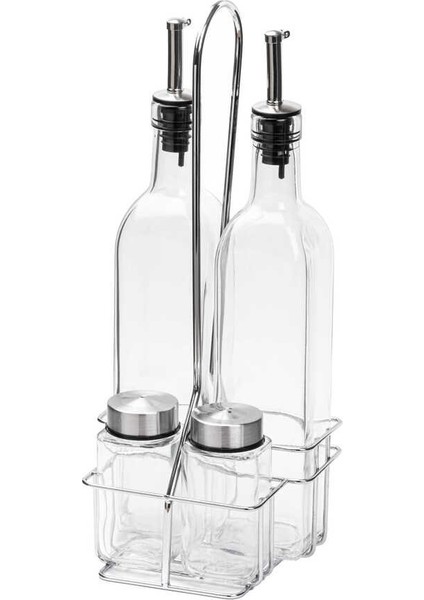 Metal Standlı 4lü Cam Sosluk Seti 500ML/80ML