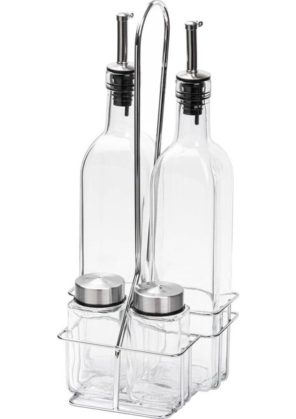 Metal Standlı 4lü Cam Sosluk Seti 500ML/80ML