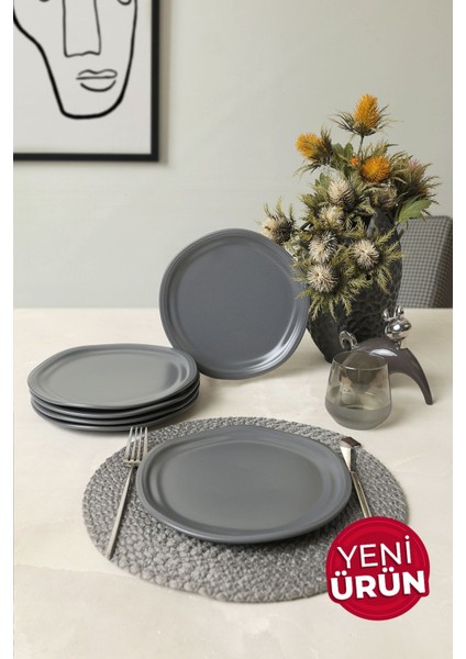 Mat Gri Bloom Pasta Tabağı 24 cm 6 Adet 959