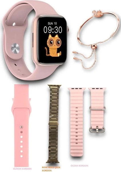 G9 Mini Rose Gold 41MM Kadın Akıllı Saat 3 Kordon ve Bileklikli Akıllı Saat