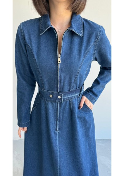 8938 - Yarım Fermuarlı Uzun Rahat-Şık Kadın Elbisesi fırsatları