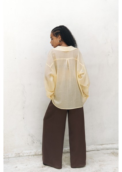Syaritta Oversize Sarı Transparan Gömlek