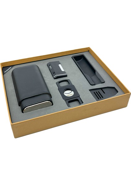 5'li Puro Seti Puro Kılıfı Çakmak Küllük Kesici Sehpa - Siyah fiyatları