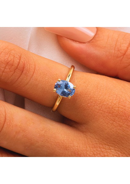 FasekGold 1.50 Karat London Blue Topaz Tektaş 925 Ayar Gümüş Evlilik Teklifi Yüzüğü-Hediye Gümüş Tektaş Yüzük