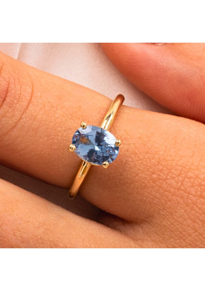 FasekGold 1.50 Karat London Blue Topaz Tektaş 925 Ayar Gümüş Evlilik Teklifi Yüzüğü-Hediye Gümüş Tektaş Yüzük